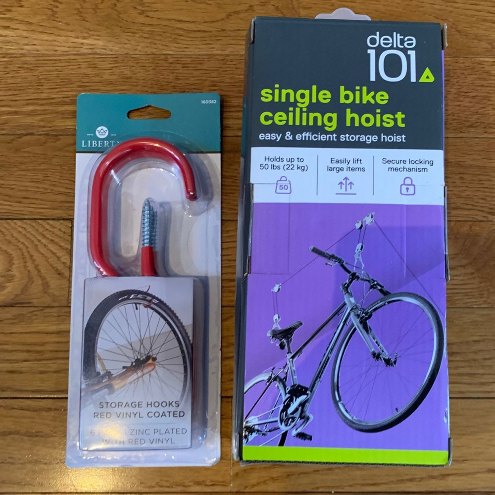 Delta 101 Single Bike Ceiling Hoist and Bike Hooks Bundle